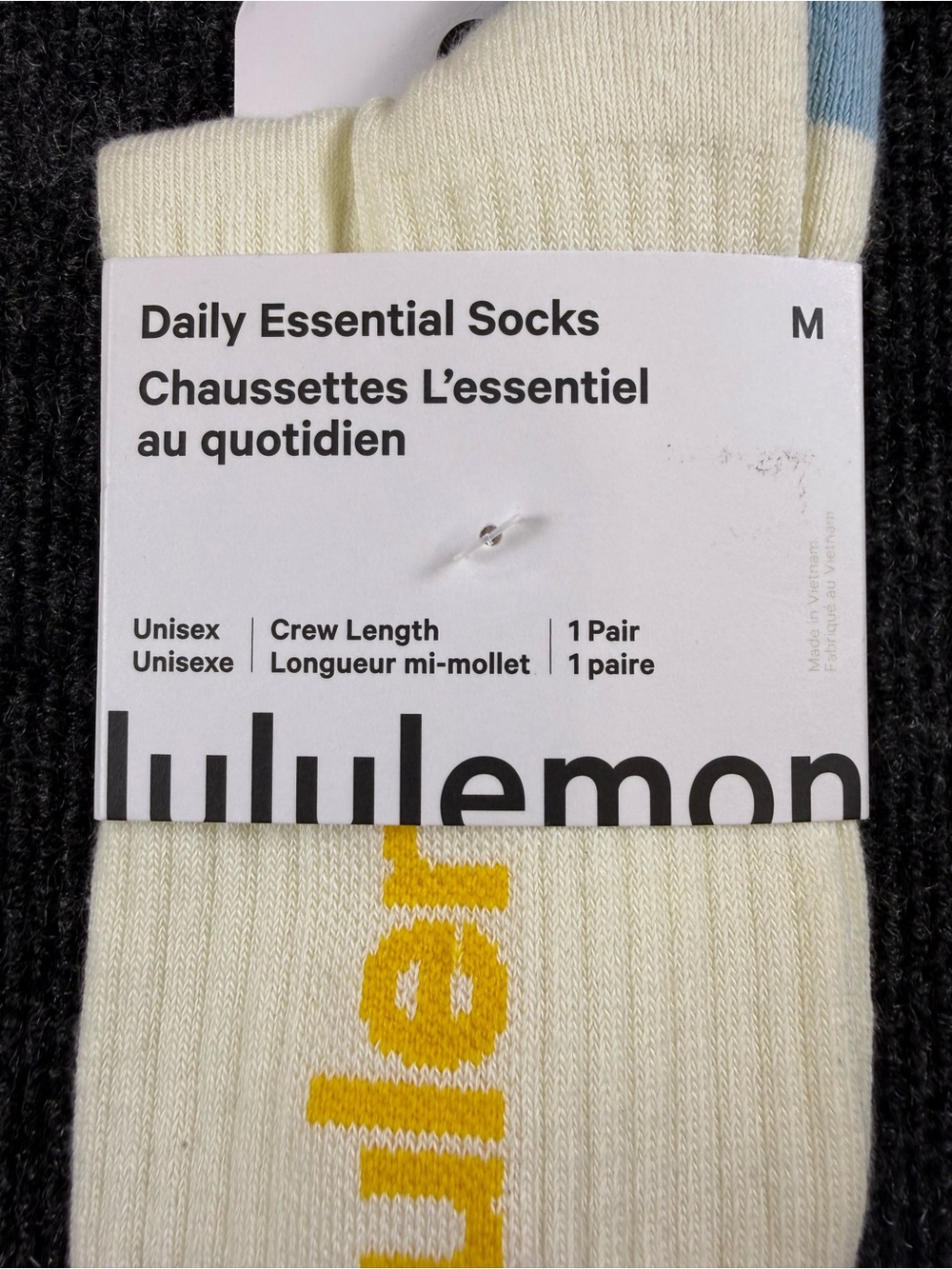 lululemon Daily Essential Crew Socks in Cream with Yellow Accent